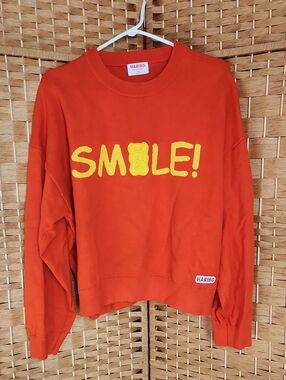 HARIBO, Fall, Fun Women's Orange "SMILE!" Graphic Soft Crewneck Sweater Sz XXL